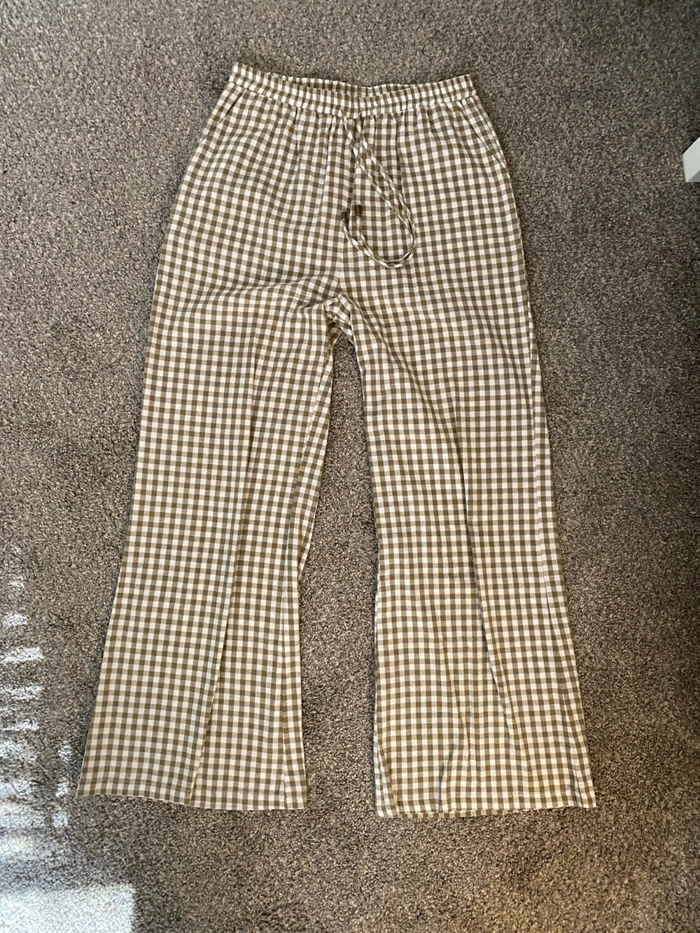 Doe & Rae Brown and White Gingham Wide-Leg Drawstring Pants